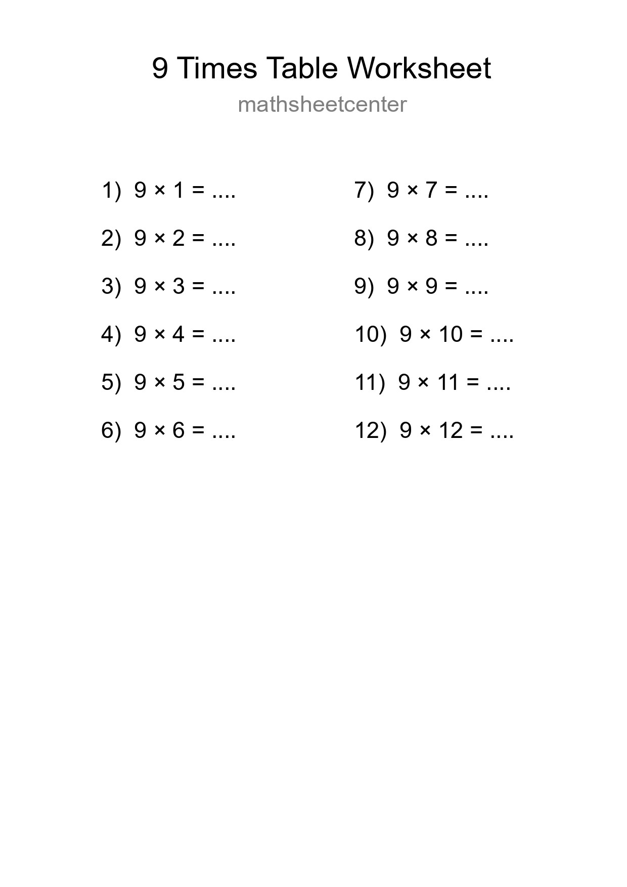 Grade 3 Multiplication Table 9 Practice - Part 119