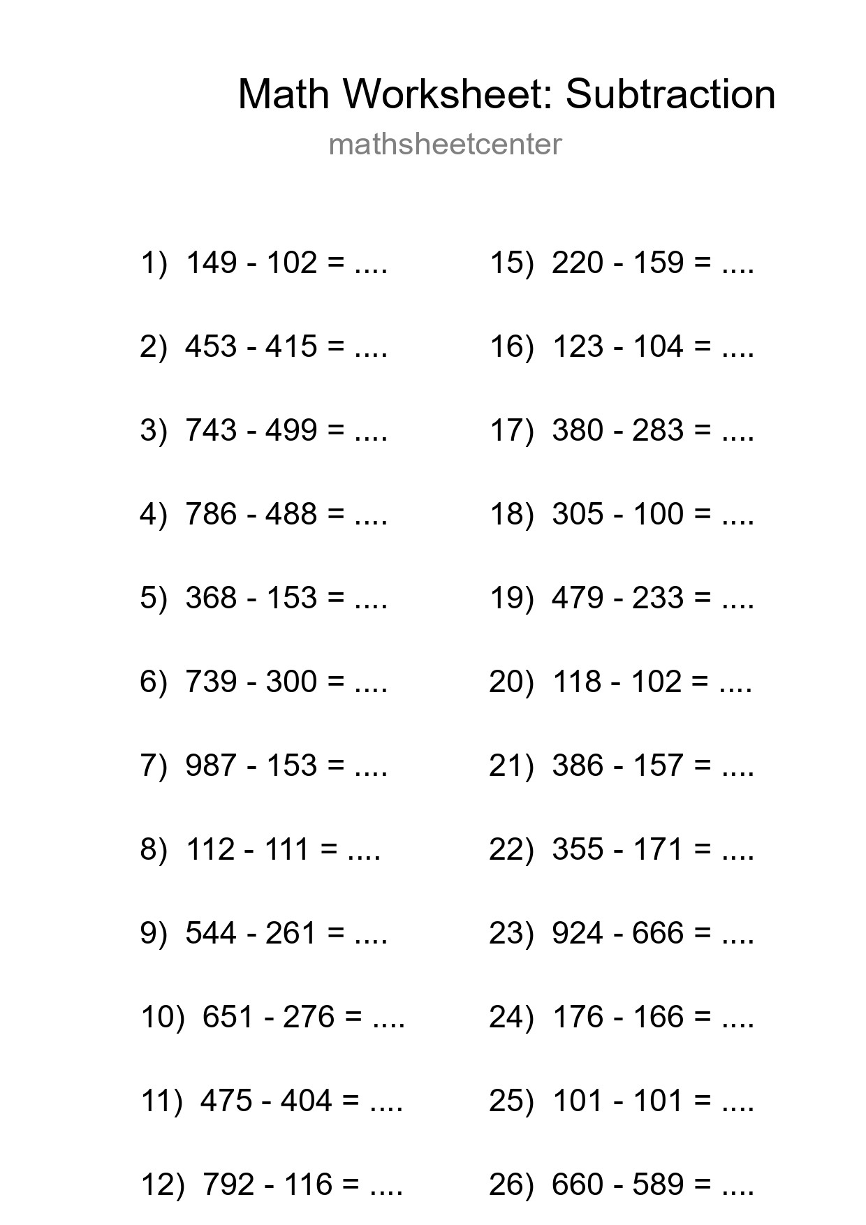 Grade 5 Subtraction Practice Worksheet (27 Problems) - Part 41