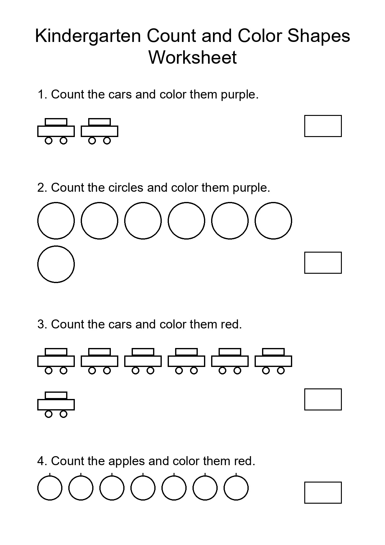 Kindergarten Count and Color Shapes Worksheet