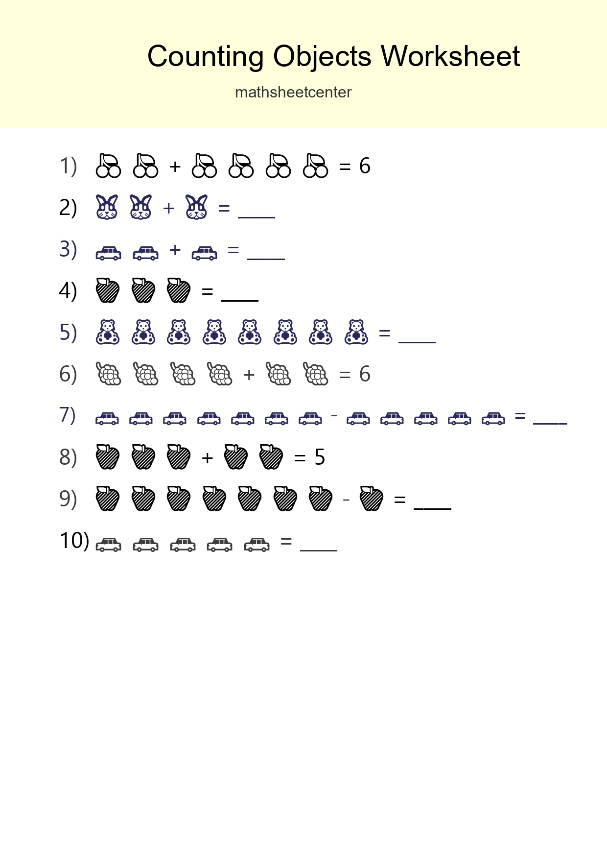 Kindergarten Count The Objects Worksheet - Part 124