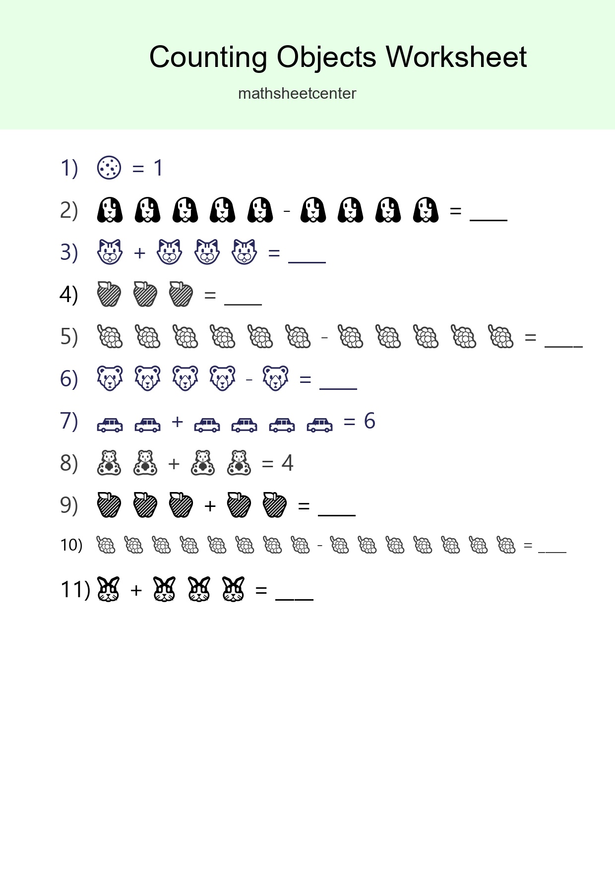 Learn Counting With Pictures Worksheet (Kindergarten) - Part 223