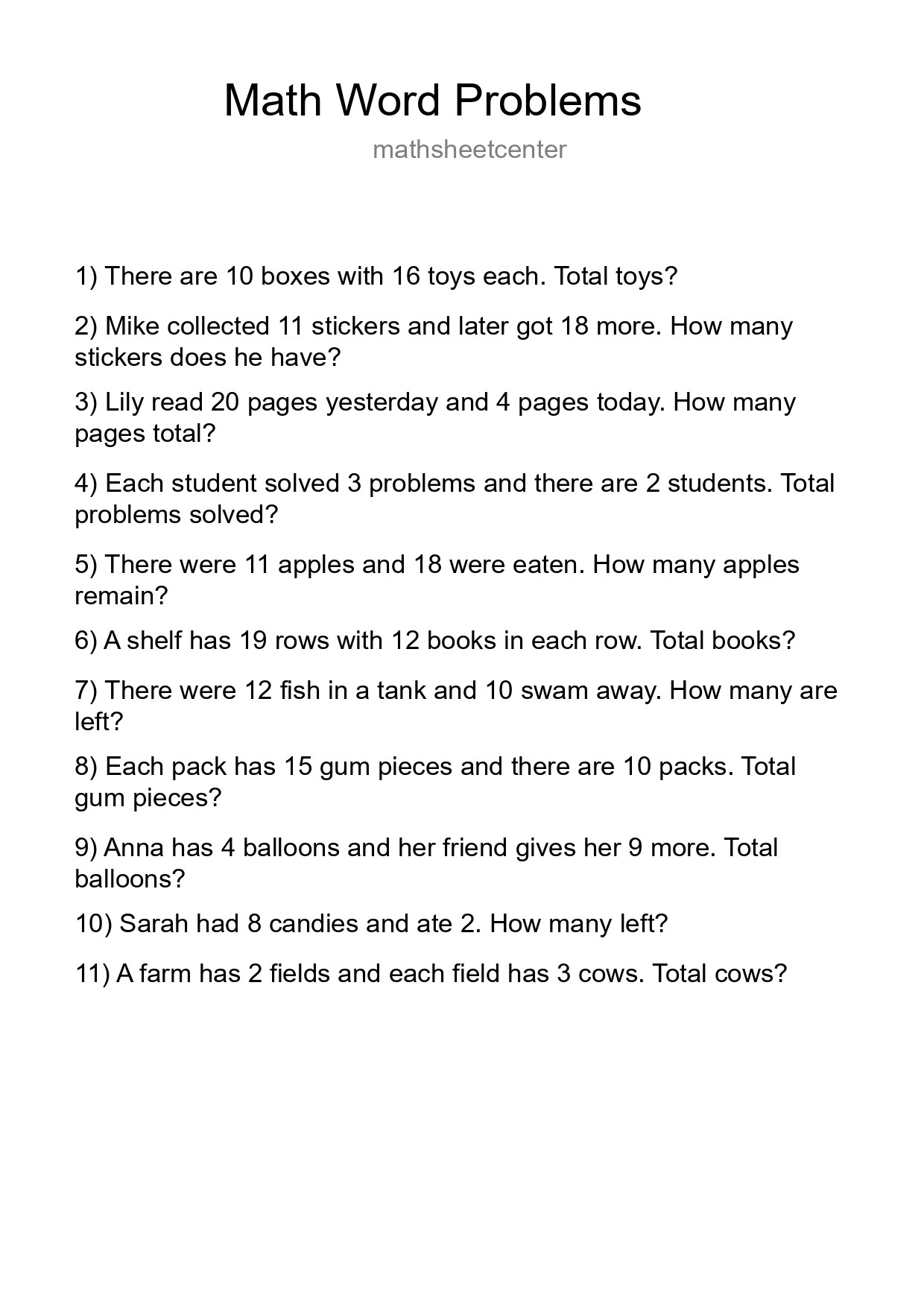 Math Word Problem Worksheet