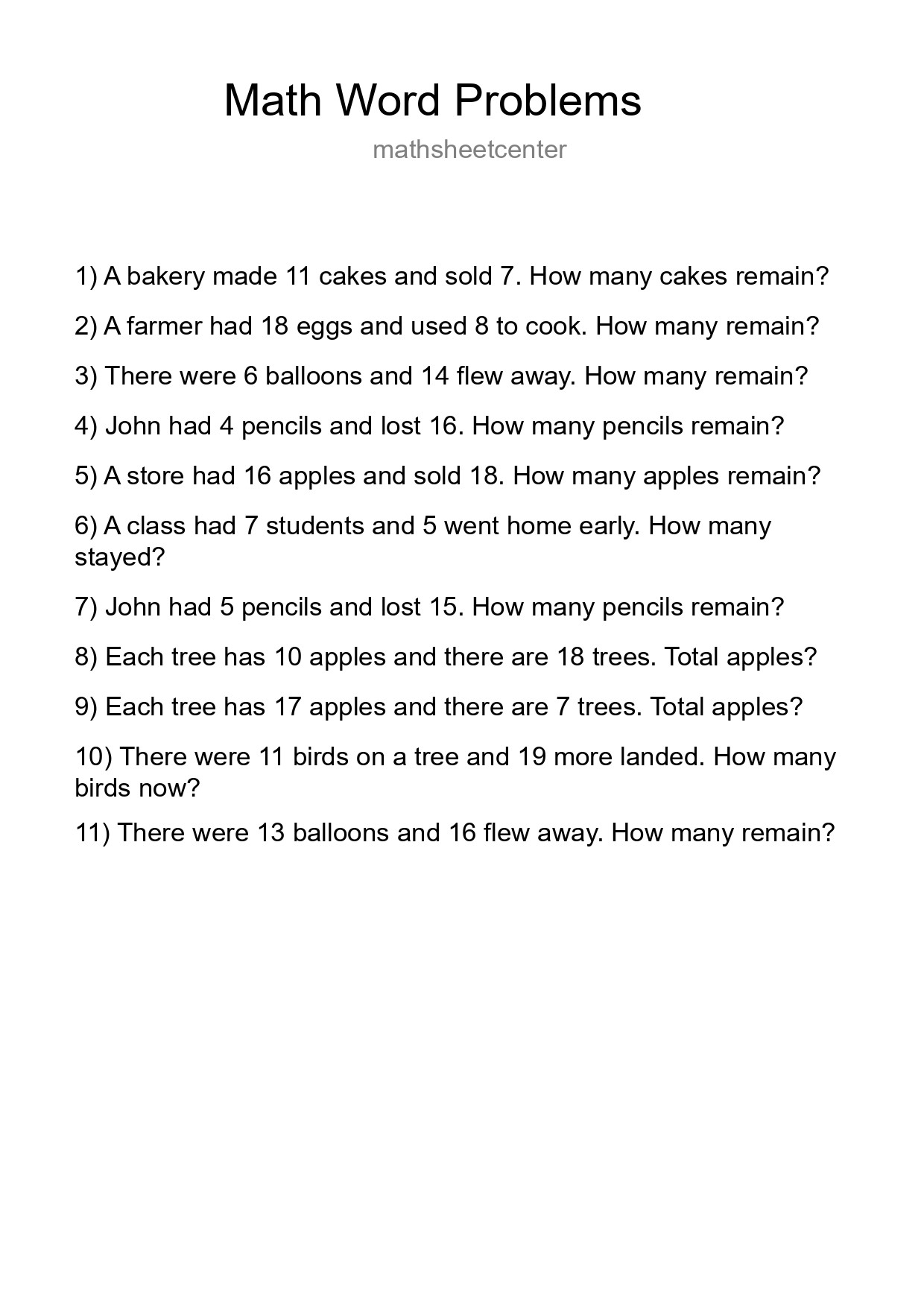 Math Word Problem Worksheet