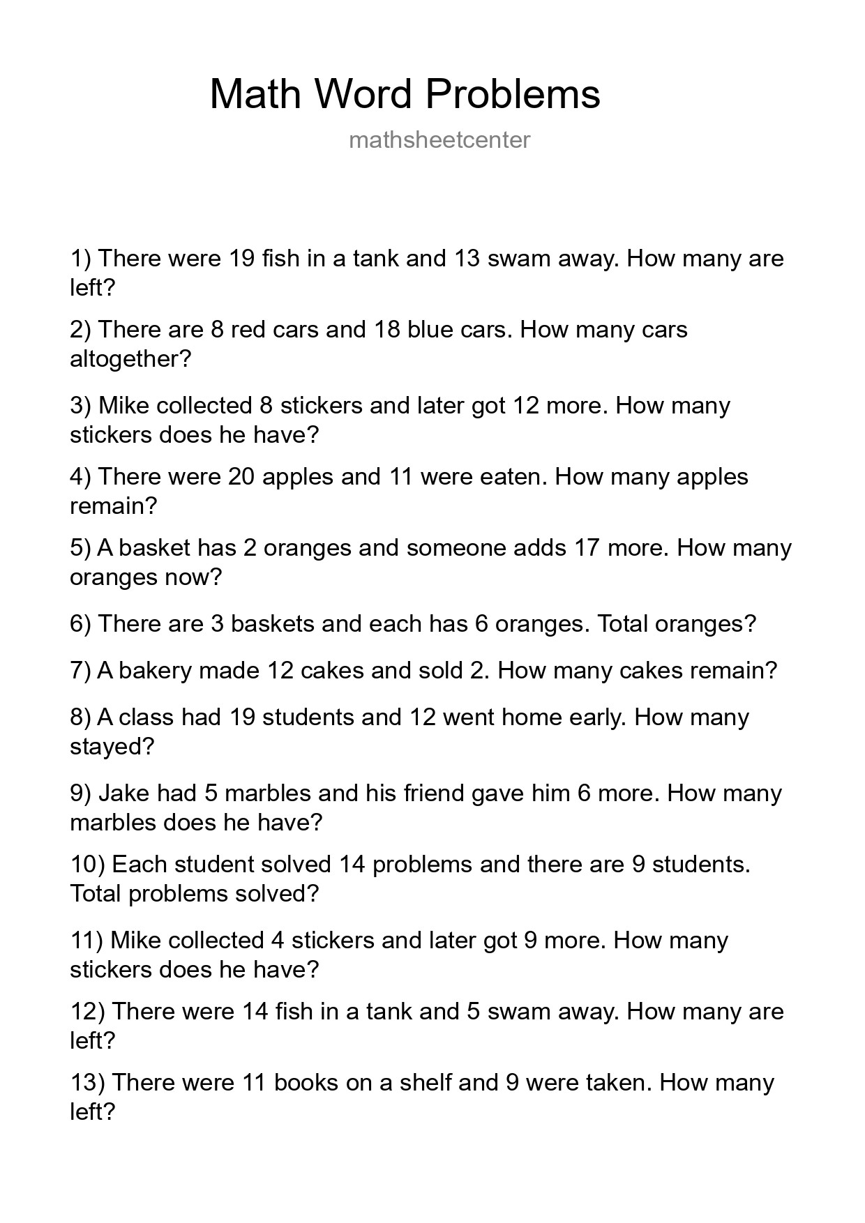 Math Word Problem Worksheet