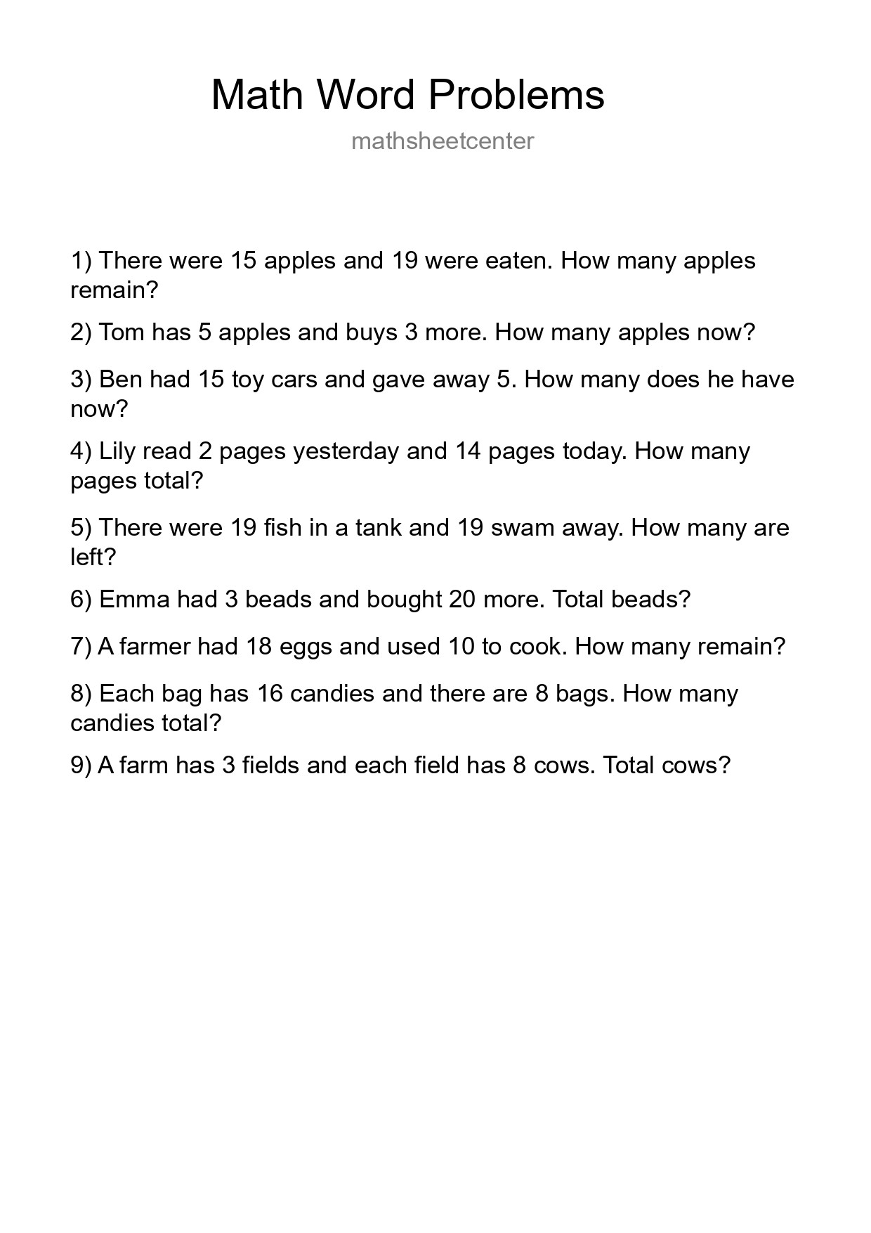 Math Word Problem Worksheet