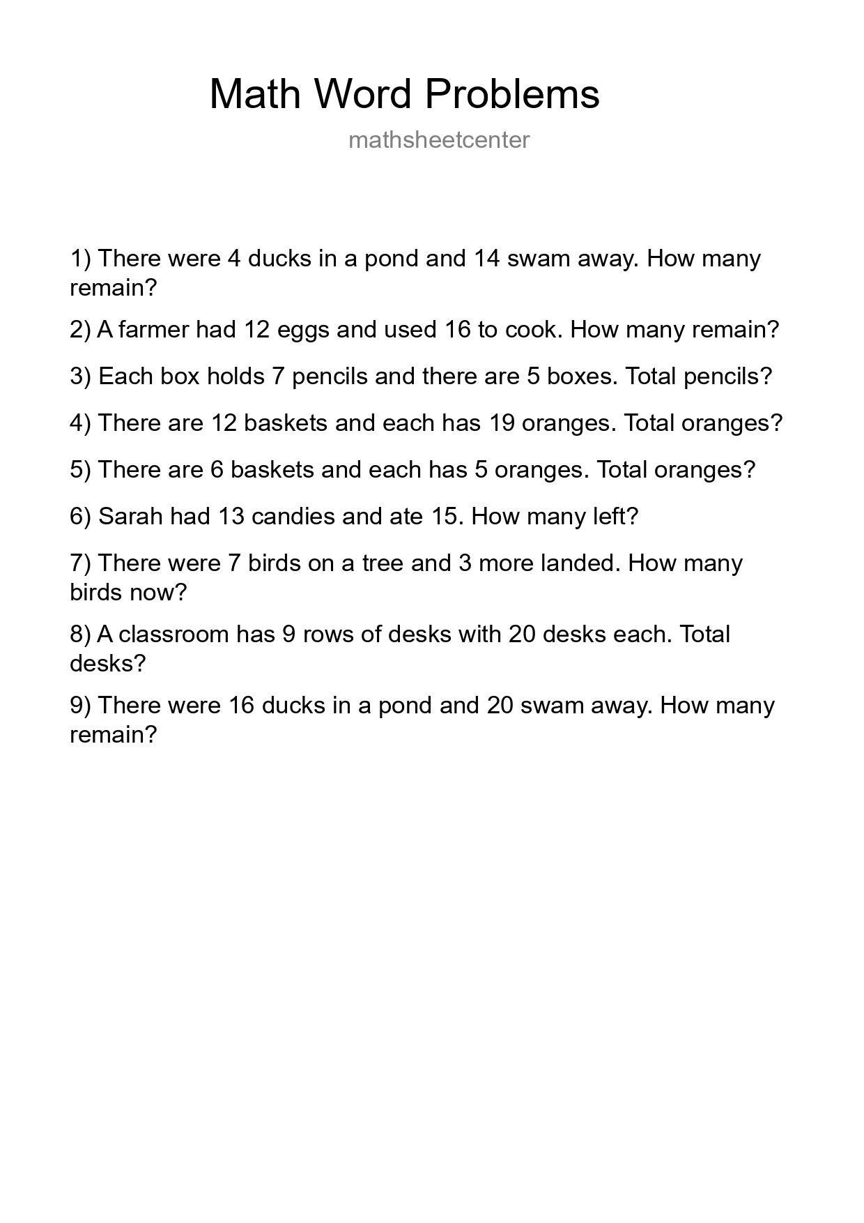 Math Word Problem Worksheet