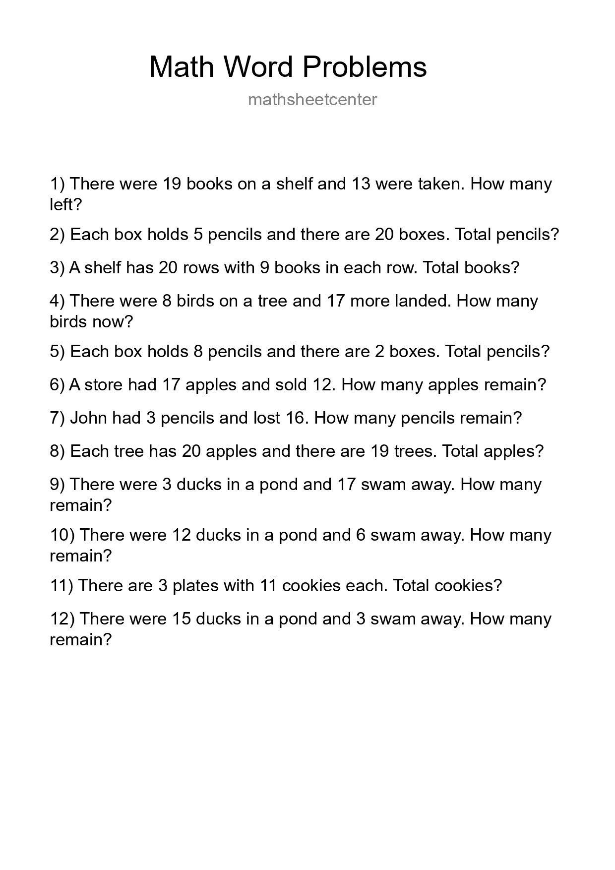 Math Word Problem Worksheet