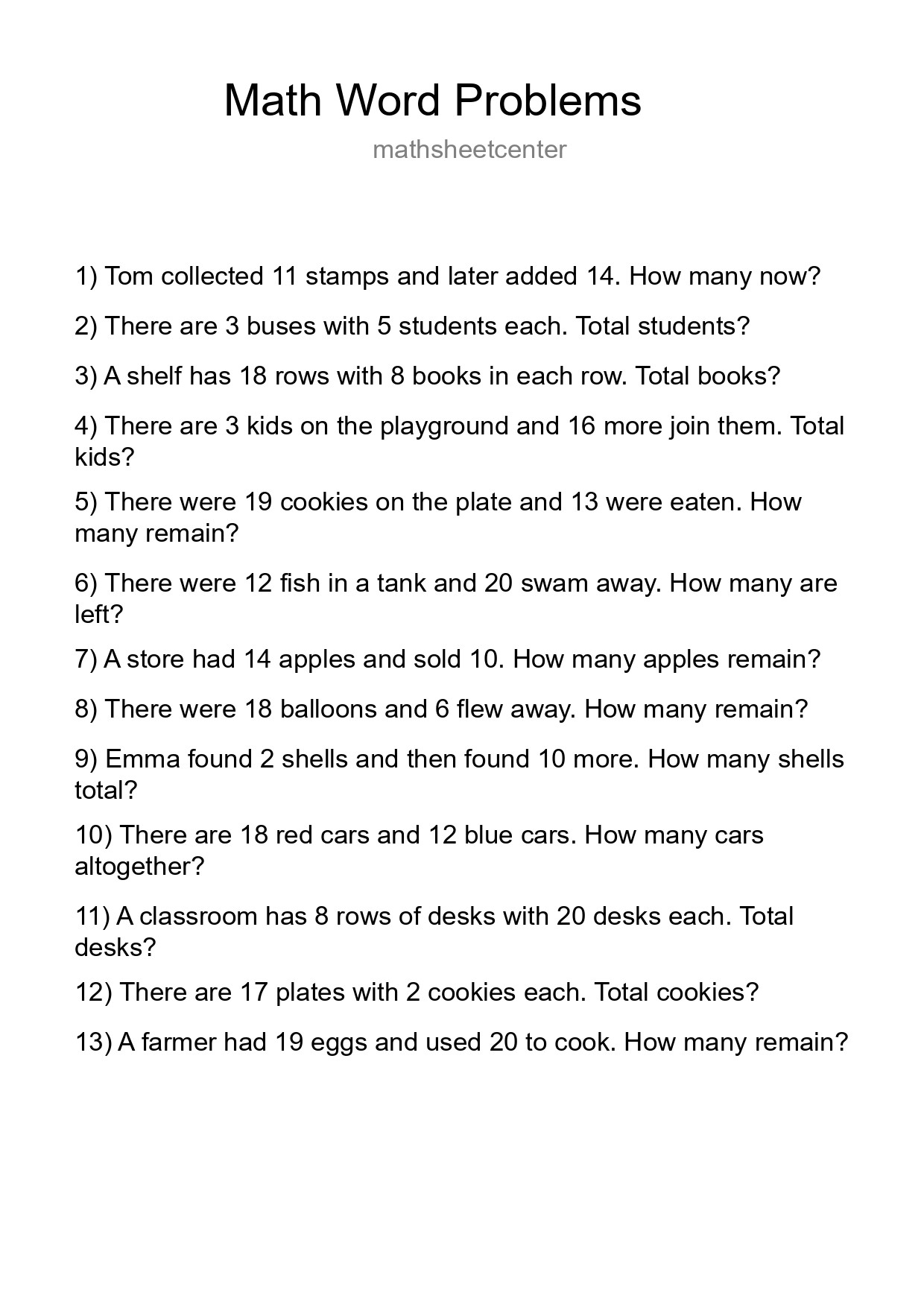 Math Word Problem Worksheet