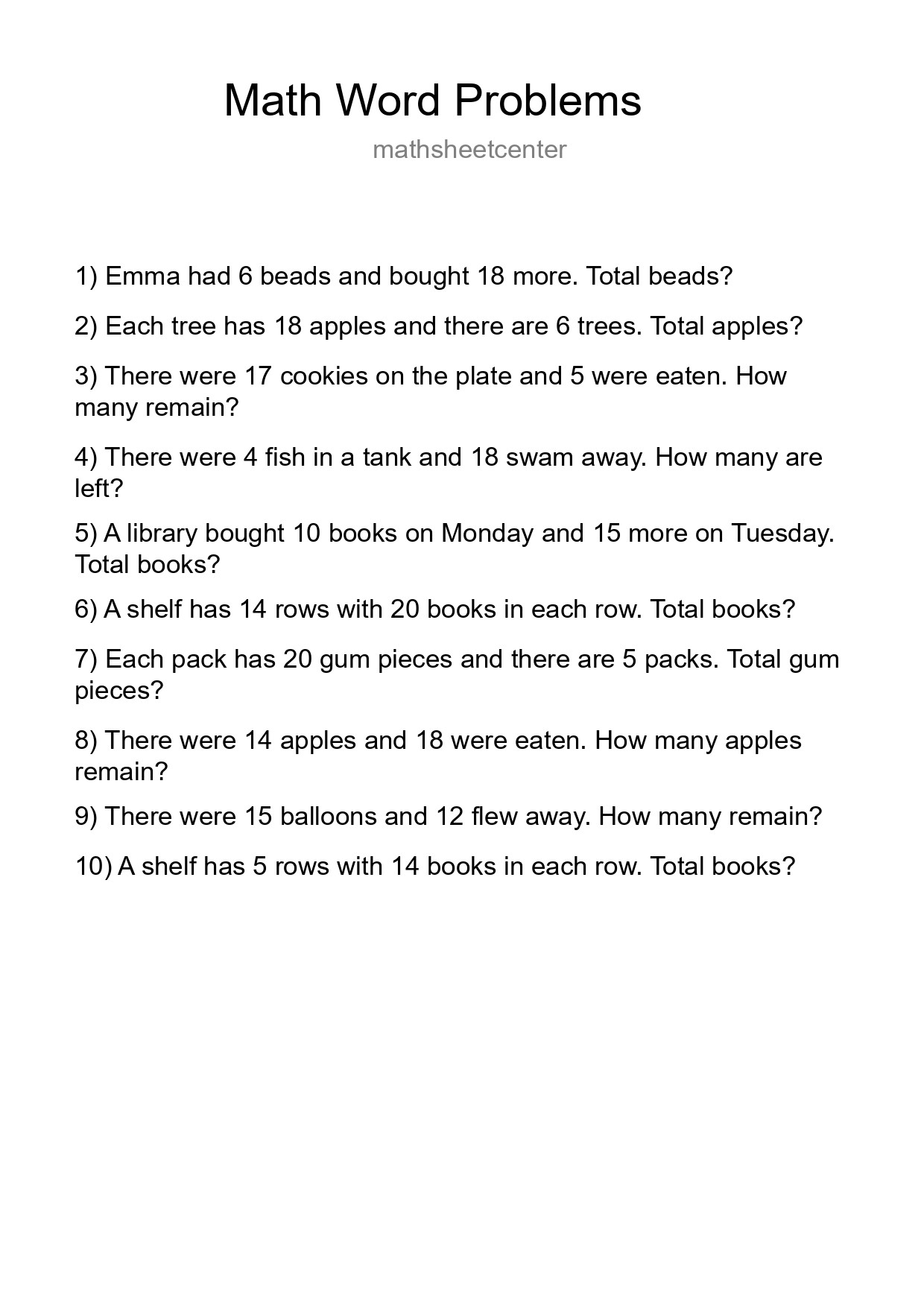 Math Word Problem Worksheet
