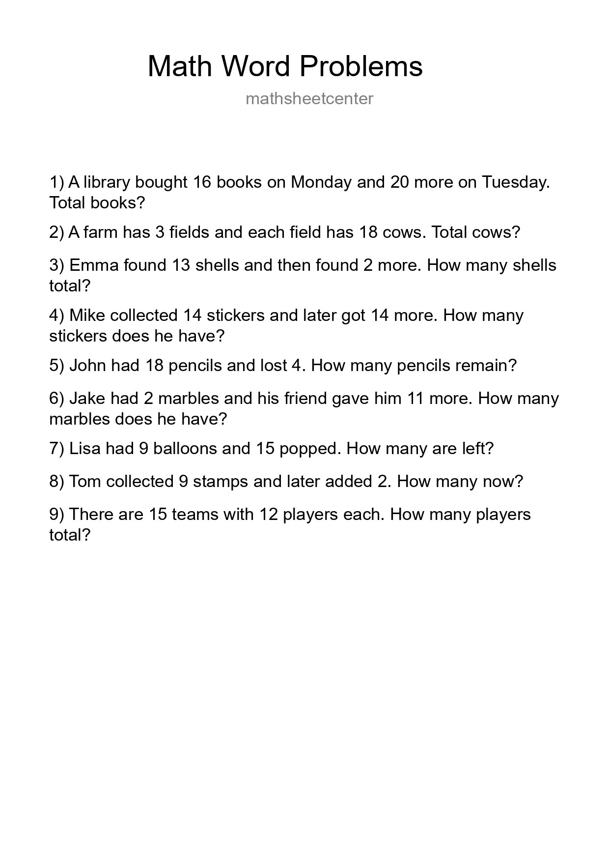 Math Word Problem Worksheet