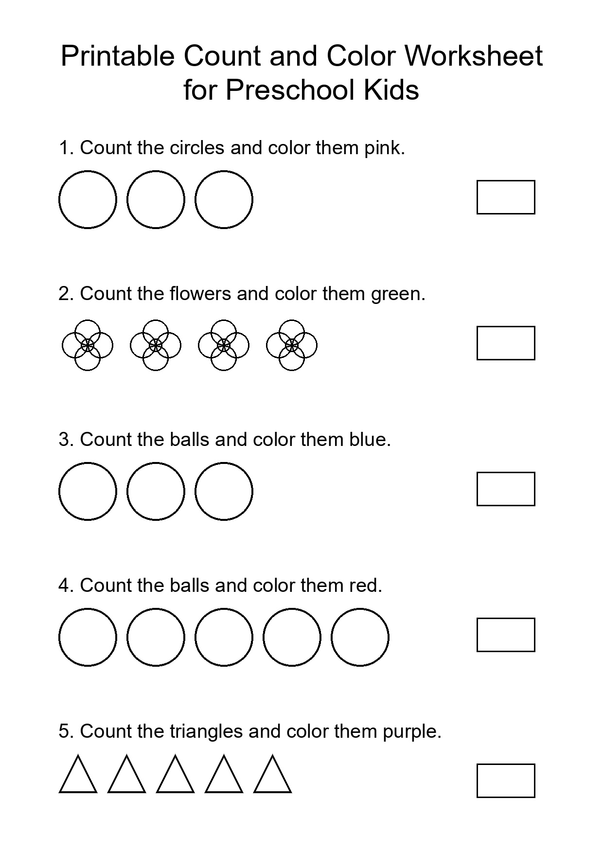 Printable Count and Color Worksheet for Preschool Kids