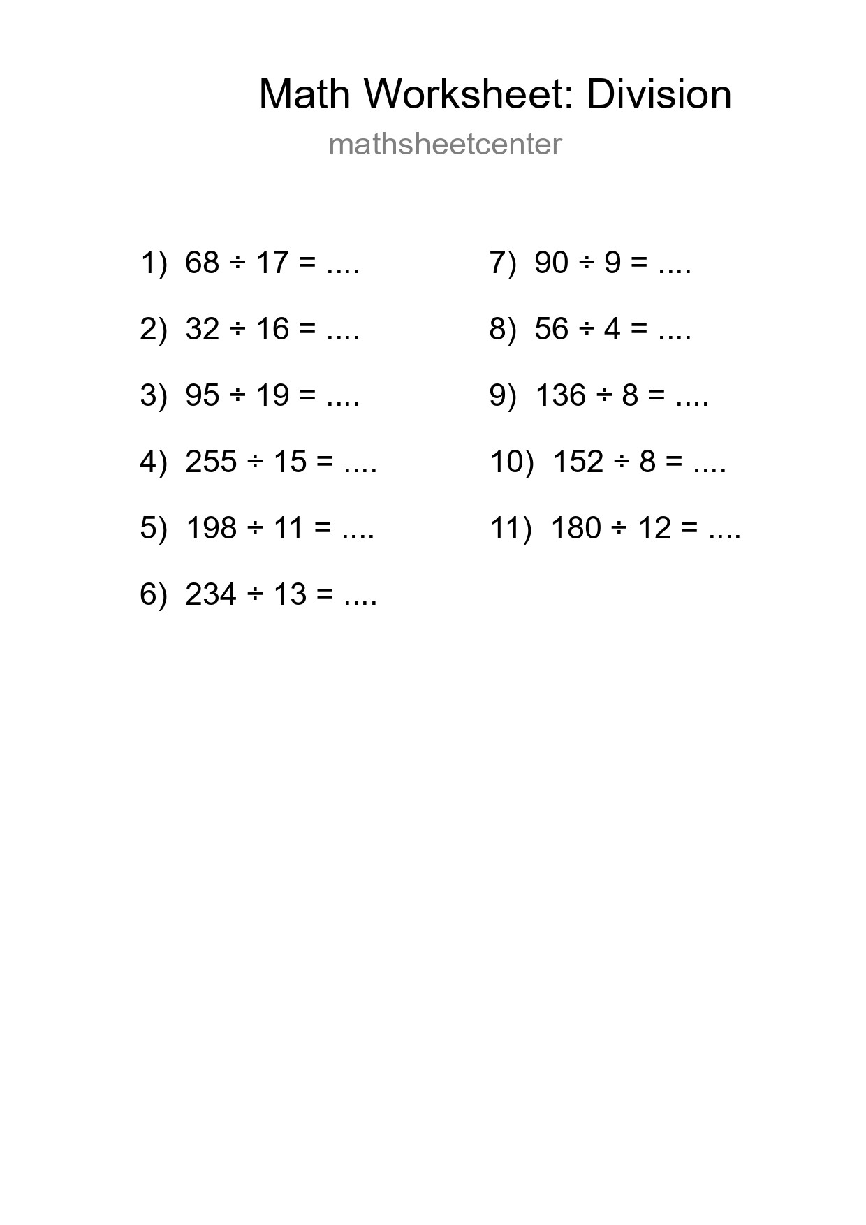 Printable Free 11 Division Math Worksheet For Grade 2 - Part 15