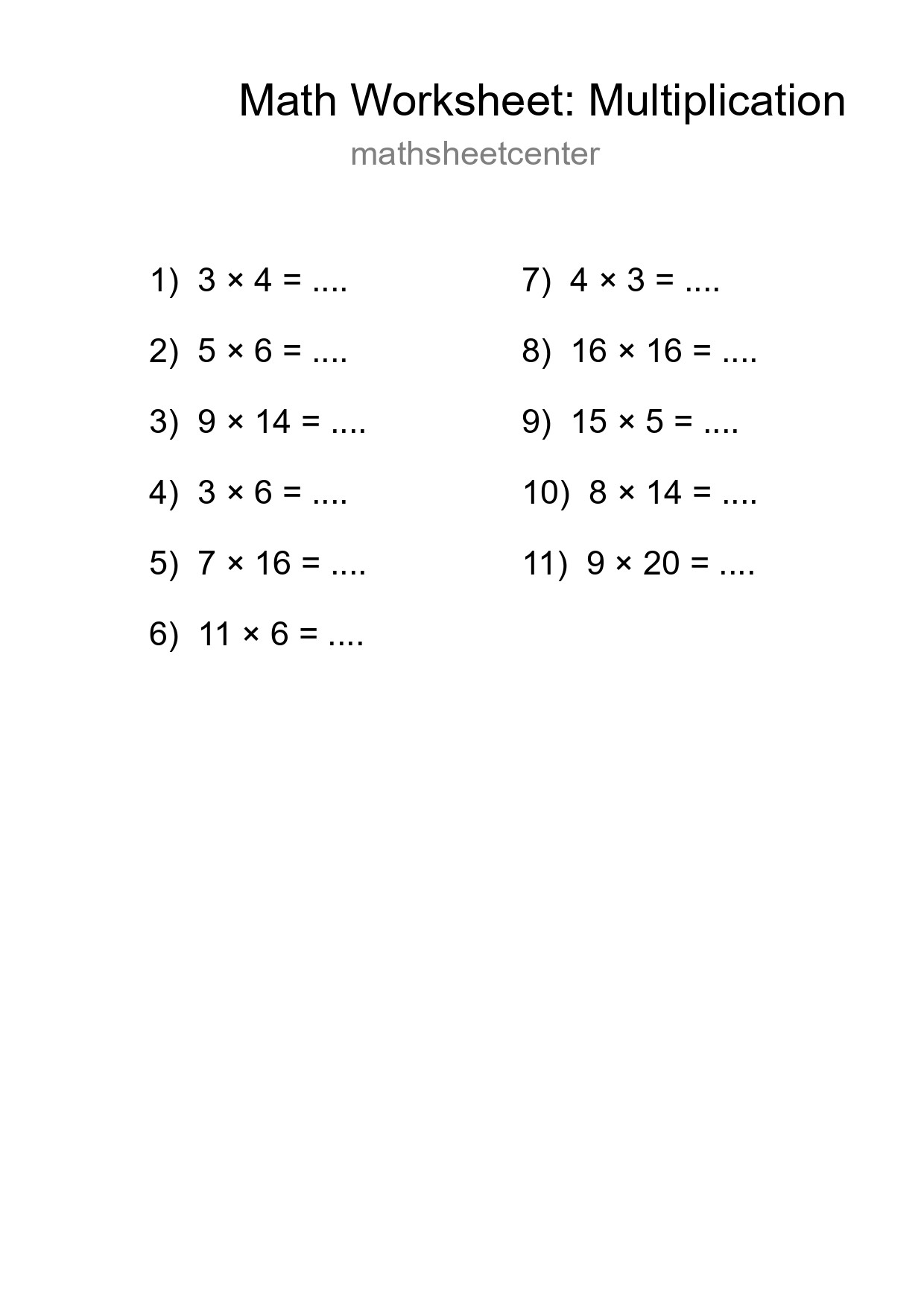 Printable Free 11 Multiplication Math Worksheet For Grade 2 - Part 106