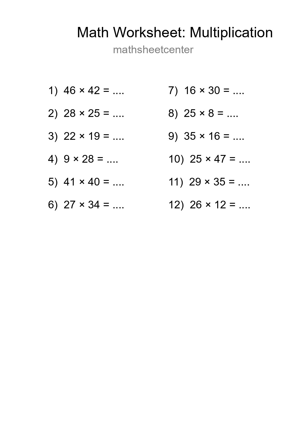 Printable Free 12 Multiplication Math Worksheet For Grade 2 - Part 161