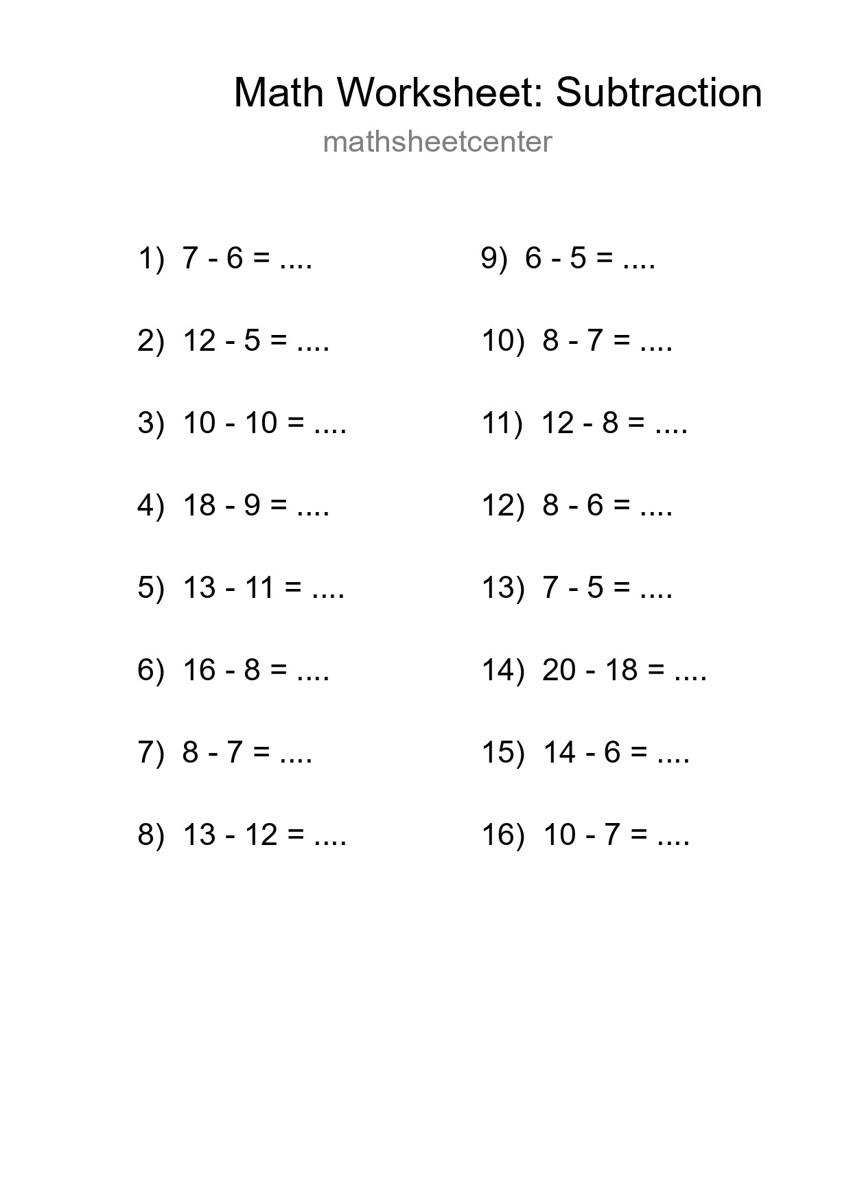 Printable Free 16 Subtraction Math Worksheet For Grade 2 - Part 184