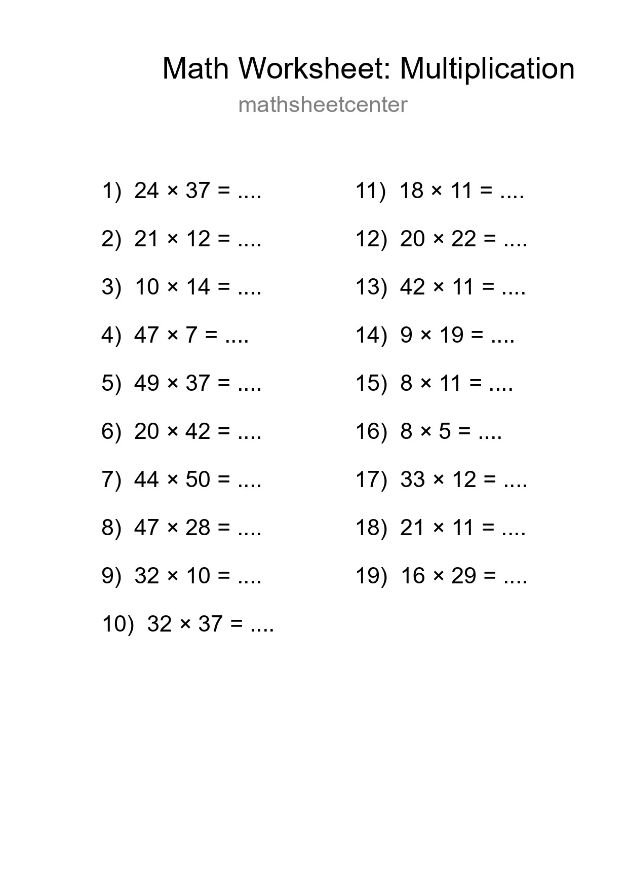 Printable Free 19 Multiplication Math Worksheet For Grade 2 - Part 183