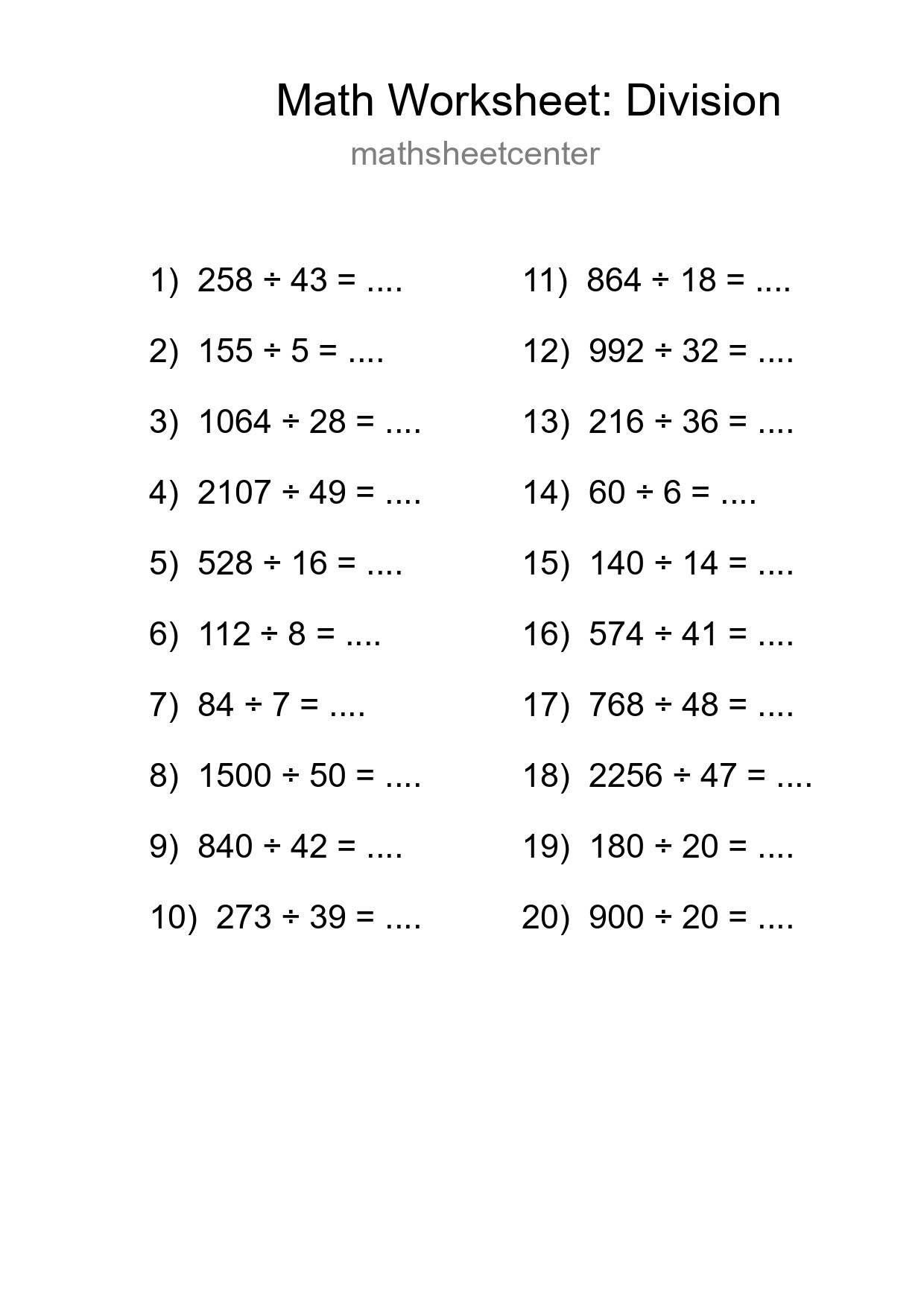 Printable Free 20 Division Math Worksheet For Grade 2 - Part 257