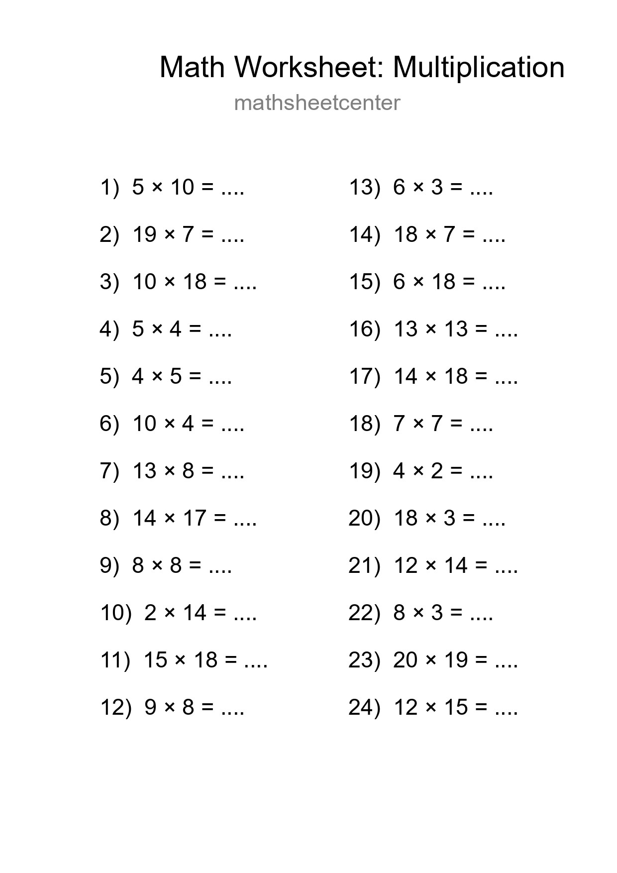 Printable Free 24 Multiplication Math Worksheet For Grade 2 - Part 194