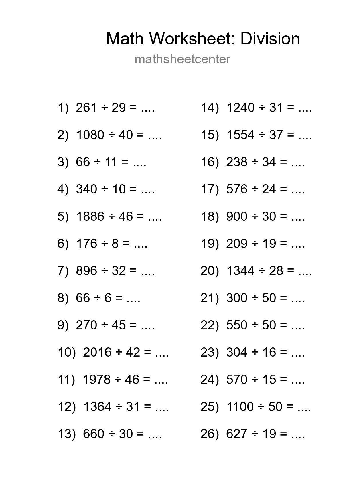 Printable Free 26 Division Math Worksheet For Grade 2 - Part 4