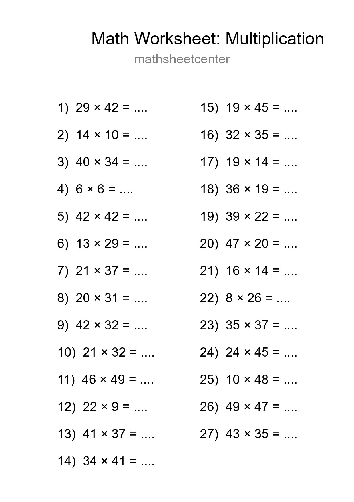 Printable Free 27 Multiplication Math Worksheet For Grade 2 - Part 249