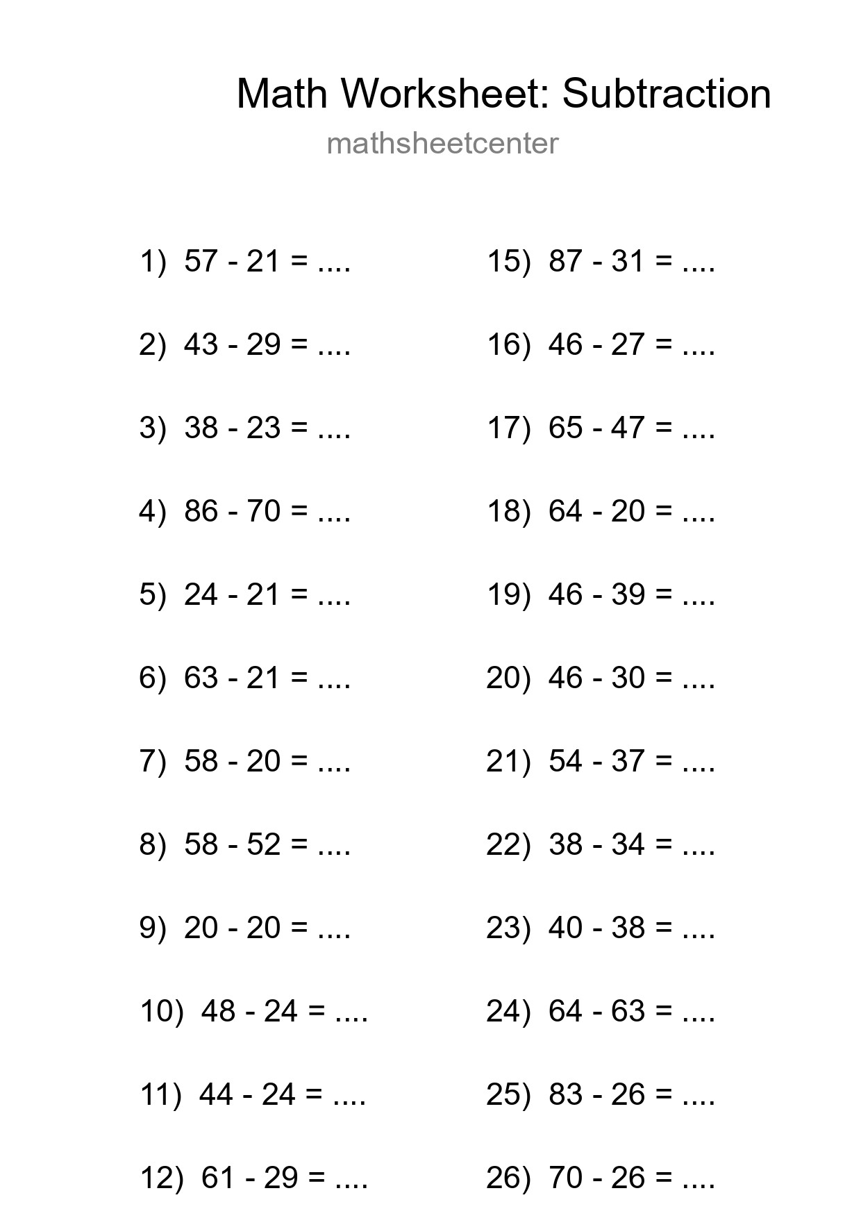 Printable Free 27 Subtraction Math Worksheet For Grade 3 - Part 8